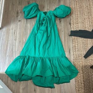 Caroline Constas Emerald Green Puff-Sleeve Midi Dress